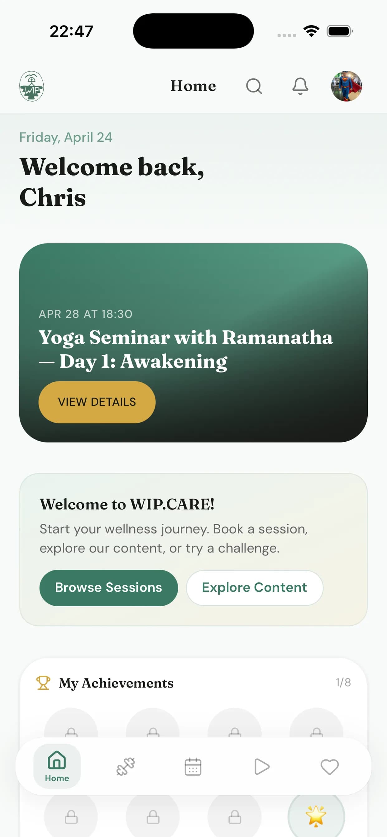 App WIP Care en iPhone — calendario de prácticas en Gran Canaria