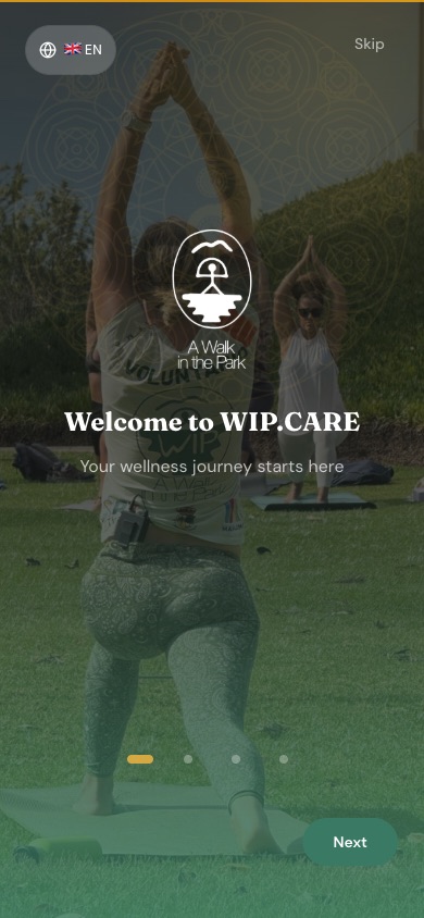 Pantalla de bienvenida · Welcome to WIP.CARE