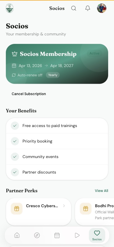 Pantalla de membresía Socios con tus beneficios